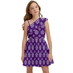 White Pentacle And Purple Pattern Kids  One Shoulder Party Dress by cheekywitch