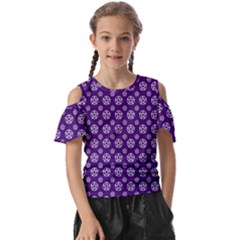 White Pentacle And Purple Pattern Kids  Butterfly Cutout T-shirt by cheekywitch