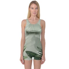 Banana Leaf Plant Pattern One Piece Boyleg Swimsuit by anzea