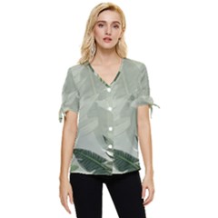 Banana Leaf Plant Pattern Bow Sleeve Button Up Top by anzea