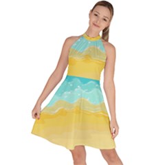 Abstract Background Beach Coast Sleeveless Halter Neck A-line Dress by anzea