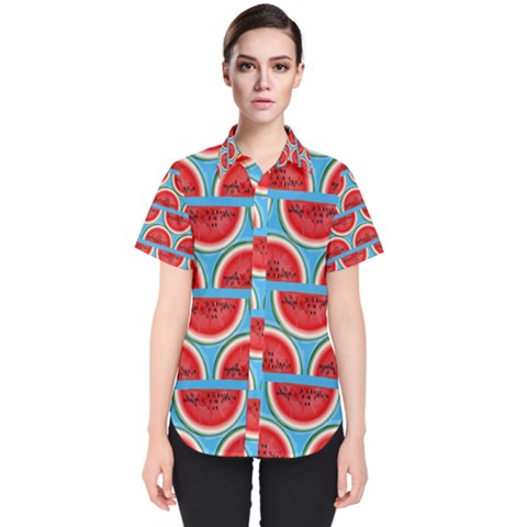 Illustrations Watermelon Texture Pattern Women s Short Sleeve Shirt by anzea