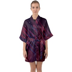 Illustrations Space Purple Half Sleeve Satin Kimono  by anzea