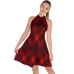 Pattern Red Black, Sleeveless Halter Neck A-line Dress by 2607694c