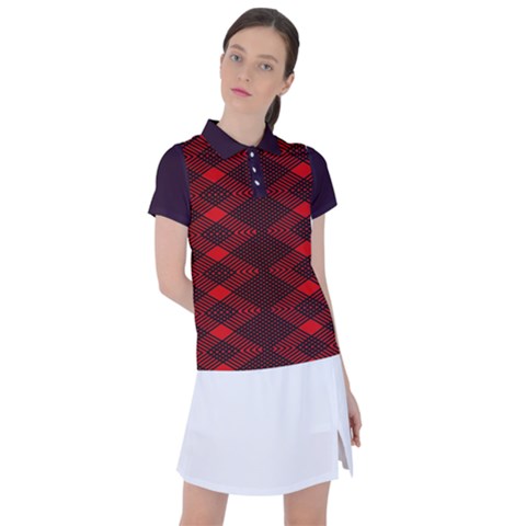 Pattern Rot Schwarz Women s Polo T-shirt by dedoma