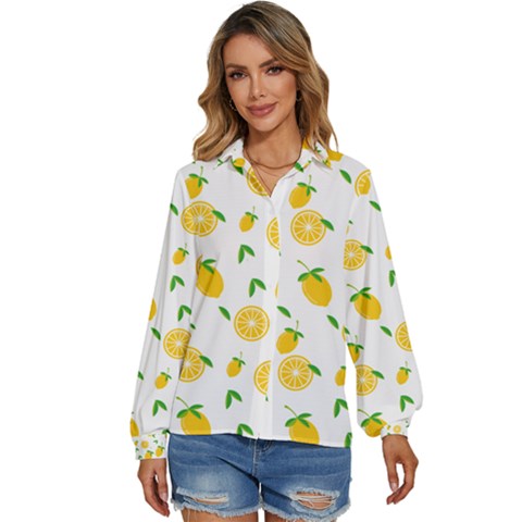 Illustrations Lemon Citrus Fruit Yellow Women s Long Sleeve Button Up Shirt by anzea