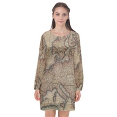 Old Vintage Classic Map Of Europe Long Sleeve Chiffon Shift Dress  by Paksenen