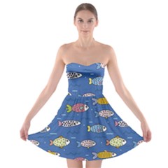 Sea Fish Blue Submarine Animal Strapless Bra Top Dress by Proyonanggan