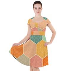 Abstract Hex Hexagon Grid Pattern Honeycomb Cap Sleeve Midi Dress With Pockets by Proyonanggan