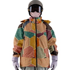 Abstract Hex Hexagon Grid Pattern Honeycomb Women s Zip Ski And Snowboard Waterproof Breathable Jacket by Proyonanggan