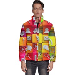 Colorful 3d Social Media Men s Puffer Bubble Jacket Coat by Ket1n9