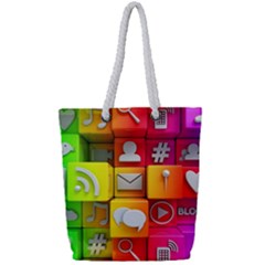 Colorful 3d Social Media Full Print Rope Handle Tote (small) by Ket1n9