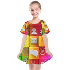 Colorful 3d Social Media Kids  Smock Dress by Ket1n9