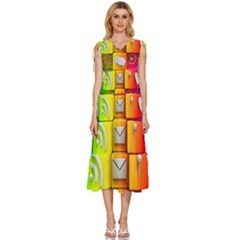 Colorful 3d Social Media V-neck Drawstring Shoulder Sleeveless Maxi Dress by Ket1n9