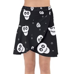 Skull Pattern Wrap Front Skirt by Ket1n9