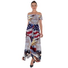 United States Of America Images Independence Day Off Shoulder Open Front Chiffon Dress by Ket1n9