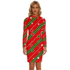 Christmas-paper-star-texture     - Long Sleeve Shirt Collar Bodycon Dress by Bedest