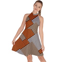 Abstract Pattern Line Art Design Decoration Sleeveless Halter Neck A-line Dress by Ravend