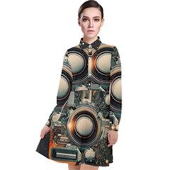 Technology Robot Internet Processor Long Sleeve Chiffon Shirt Dress by Ravend