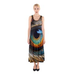 Eye Bird Feathers Vibrant Sleeveless Maxi Dress by Hannah976