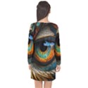 Eye Bird Feathers Vibrant Long Sleeve Chiffon Shift Dress  View2