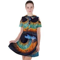 Eye Bird Feathers Vibrant Short Sleeve Shoulder Cut Out Dress  by Hannah976