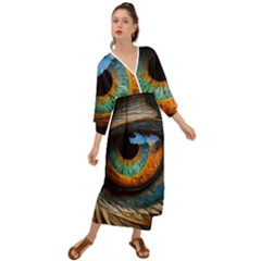 Eye Bird Feathers Vibrant Grecian Style  Maxi Dress by Hannah976