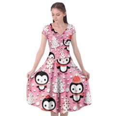 Cute Penguin Pattern Cap Sleeve Wrap Front Dress by Loisa77