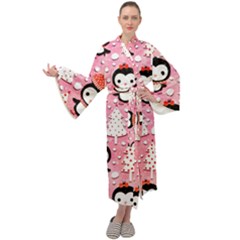 Cute Penguin Pattern Maxi Velvet Kimono by Loisa77