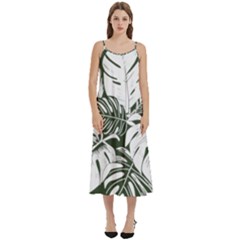 Abstract Art Tropical Leaves Casual Spaghetti Strap Midi Dress by Valentinaart