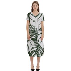 Abstract Art Tropical Leaves T-shirt Midi Dress With Pockets by Valentinaart