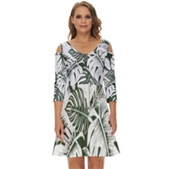 Abstract Art Tropical Leaves Shoulder Cut Out Zip Up Dress by Valentinaart