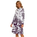 Abstract Art Tropical Leaves Long Sleeve Shirt Collar A-Line Dress View2