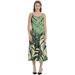 Abstract Art Tropical Leaves Casual Spaghetti Strap Midi Dress by Valentinaart