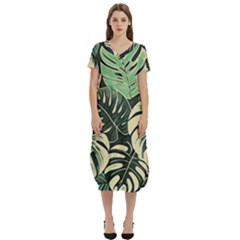 Abstract Art Tropical Leaves T-shirt Midi Dress With Pockets by Valentinaart