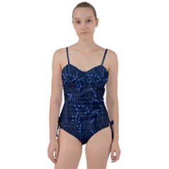 Seamless Pattern Of Glowing Circuit Board Neon Technology Sweetheart Tankini Set by Loisa77