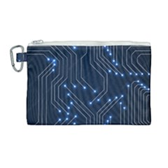 Seamless Pattern Of Glowing Circuit Board Neon Technology Canvas Cosmetic Bag (large) by Loisa77