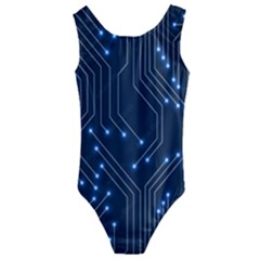 Seamless Pattern Of Glowing Circuit Board Neon Technology Kids  Cut-out Back One Piece Swimsuit by Loisa77