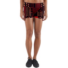 Red Circuit Board Texture Red Circuit Digital Texture Circuit Board Red Technology Yoga Shorts by Loisa77