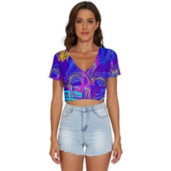 Seamless Vintage Pattern Retro 80s Or 90s Style Abstract V-neck Crop Top by Loisa77