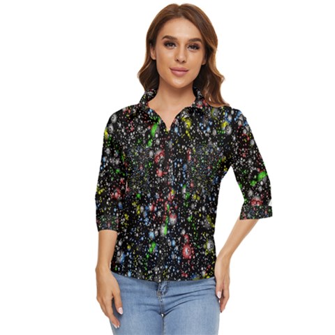 Universe Star Planet Galaxy Women s Quarter Sleeve Pocket Shirt by Ravend