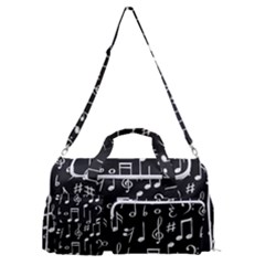 Chalk Music Notes Signs Seamless Pattern Sports Gym Duffle Bag With Shoe Compartment by Ravend