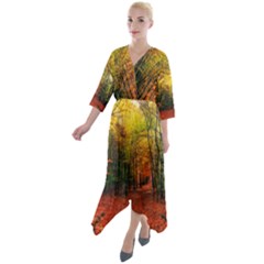 Forest Woods Autumn Nature Quarter Sleeve Wrap Front Maxi Dress by Proyonanggan