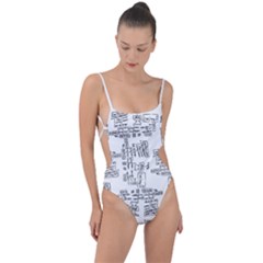 Blackboard Algorithms Black And White Pattern Tie Strap One Piece Swimsuit by dflcprintsclothing