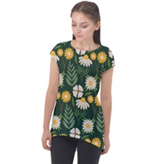 Flower Green Pattern Floral Cap Sleeve High Low Top by anzea