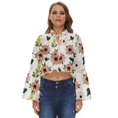 Flower White Pattern Floral Boho Long Bell Sleeve Top by anzea