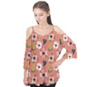 Flower Pink Brown Pattern Floral Flutter Sleeve T-Shirt View1