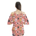 Flower Pink Brown Pattern Floral Flutter Sleeve T-Shirt View2