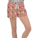 Flower Pink Brown Pattern Floral Women s Velour Lounge Shorts View1