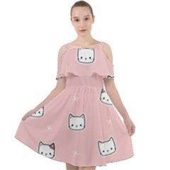 Cute Cat Cartoon Doodle Seamless Pink Pattern Cut Out Shoulders Chiffon Dress by Grandong